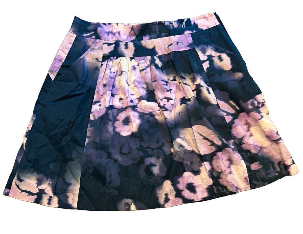 Theory Women's watercolor Purple Black Floral Pleated Mini Skirt Regular Size 4